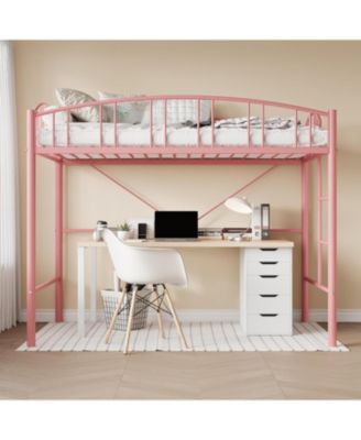 Twin Metal Loft Bed with Arched Guardrails & Ladder, Space-Saving Frame