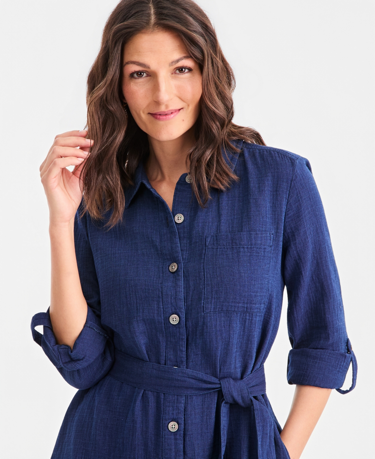 Style & Co Petite Cotton Belted Shirtdress, Macy's Exclusive