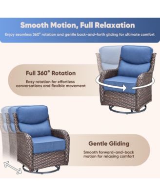 Crescent Brown Wicker Fire Pit Conversation Set with Olefin 6 In. Thick Cushions Patio Swivel Chairs (7-Piece)