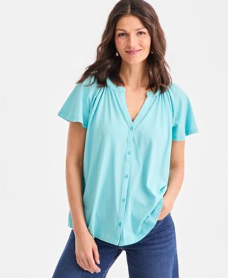 Women's Flutter-Sleeve Button-Front Top