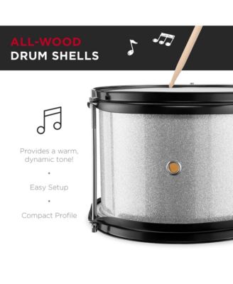 Kids Beginner 3-Piece Drum, Musical Instrument Set w/ Sticks, Cushioned Stool, Drum Pedal