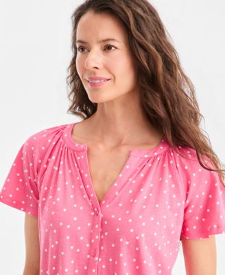 Women's Printed Split-Neck Knit Blouse