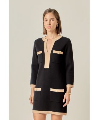 Women's White and Black Mini Knit Dress