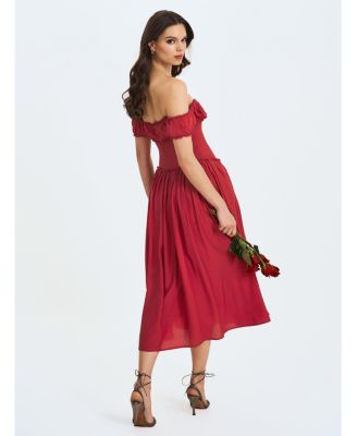 Women's Xavy Crimson Off-Shoulder Corset Midi Dress