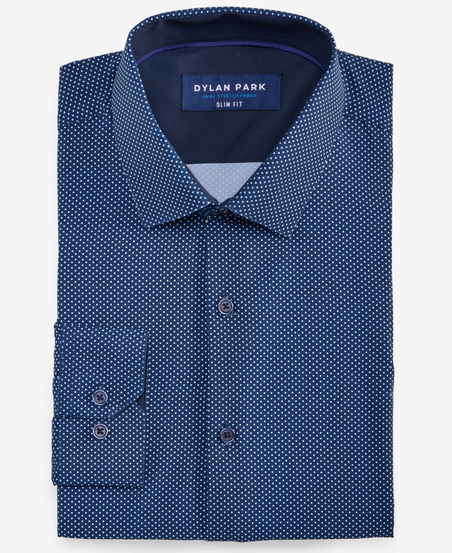 Мужская рубашка Dylan Park Slim-Fit Performance Four-Way Stretch Dress Shirt, цвет: Тёмно-синий — фото 5
