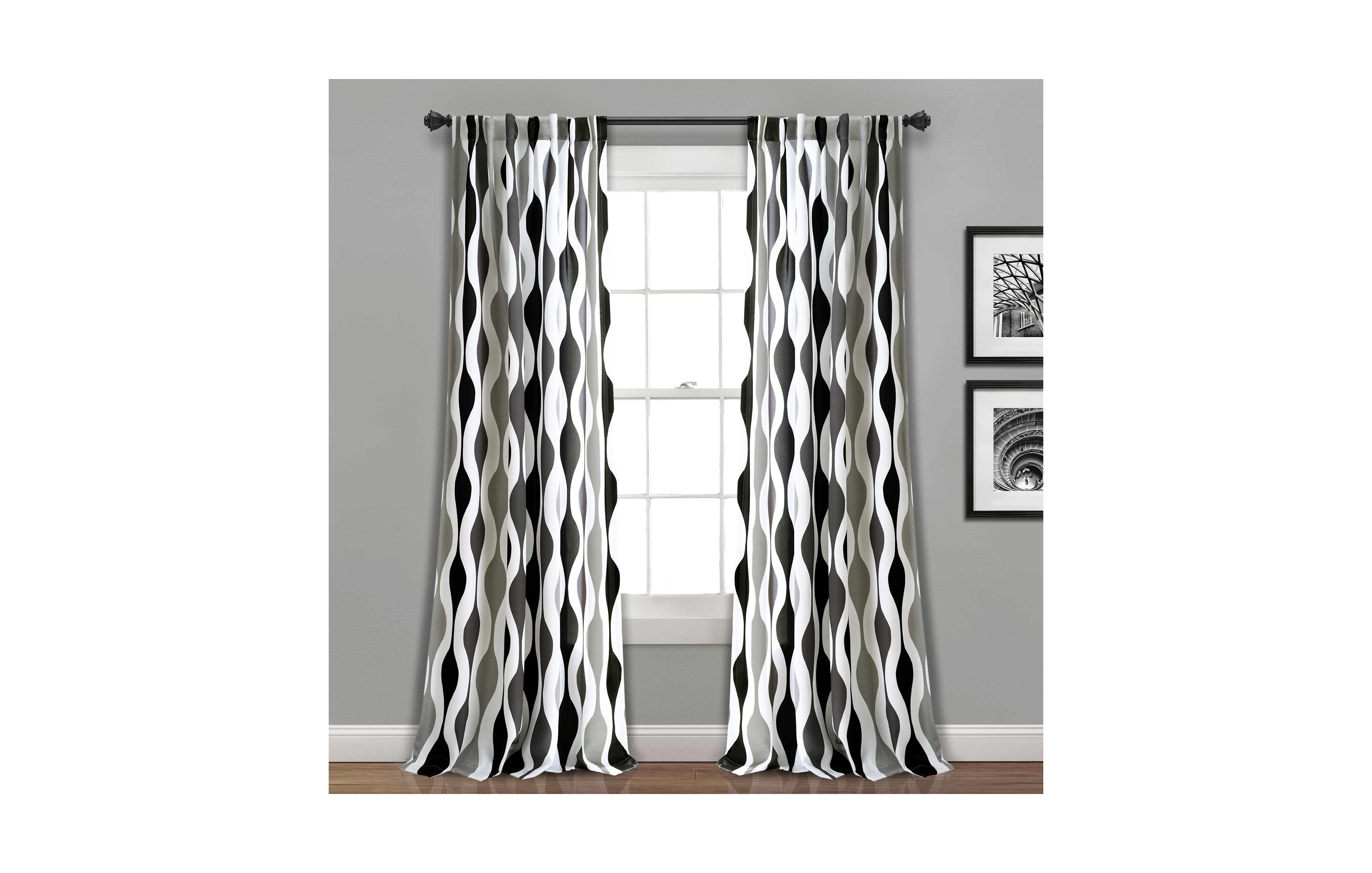Lush Decor Mid Century Geo Room Darkening Window Curtain Panels Pair Retro Curtains for Living Room - Vintage Drapes
