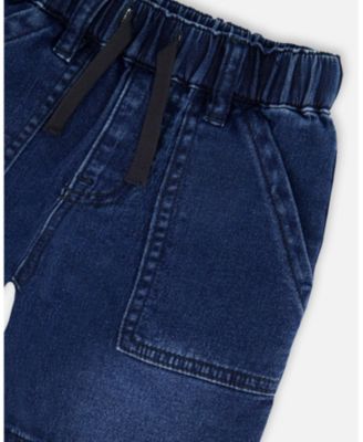 Big Boys French Terry Navy Blue Denim Shorts