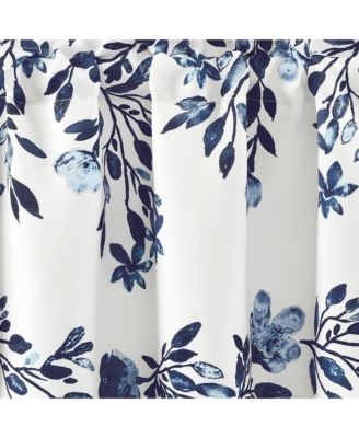 Tanisha Window Valance Curtain Single 52"W x 18"L Navy & White - Light Filtering Curtain - Floral Valences for Windows - Kitchen Curtains