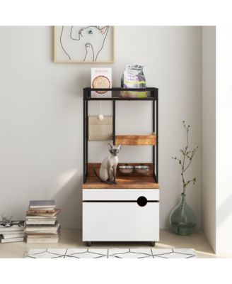 Cat Litter Box Enclosure Cabinet with Cat Tree Tower, Feeding Station, and Scratching Pads