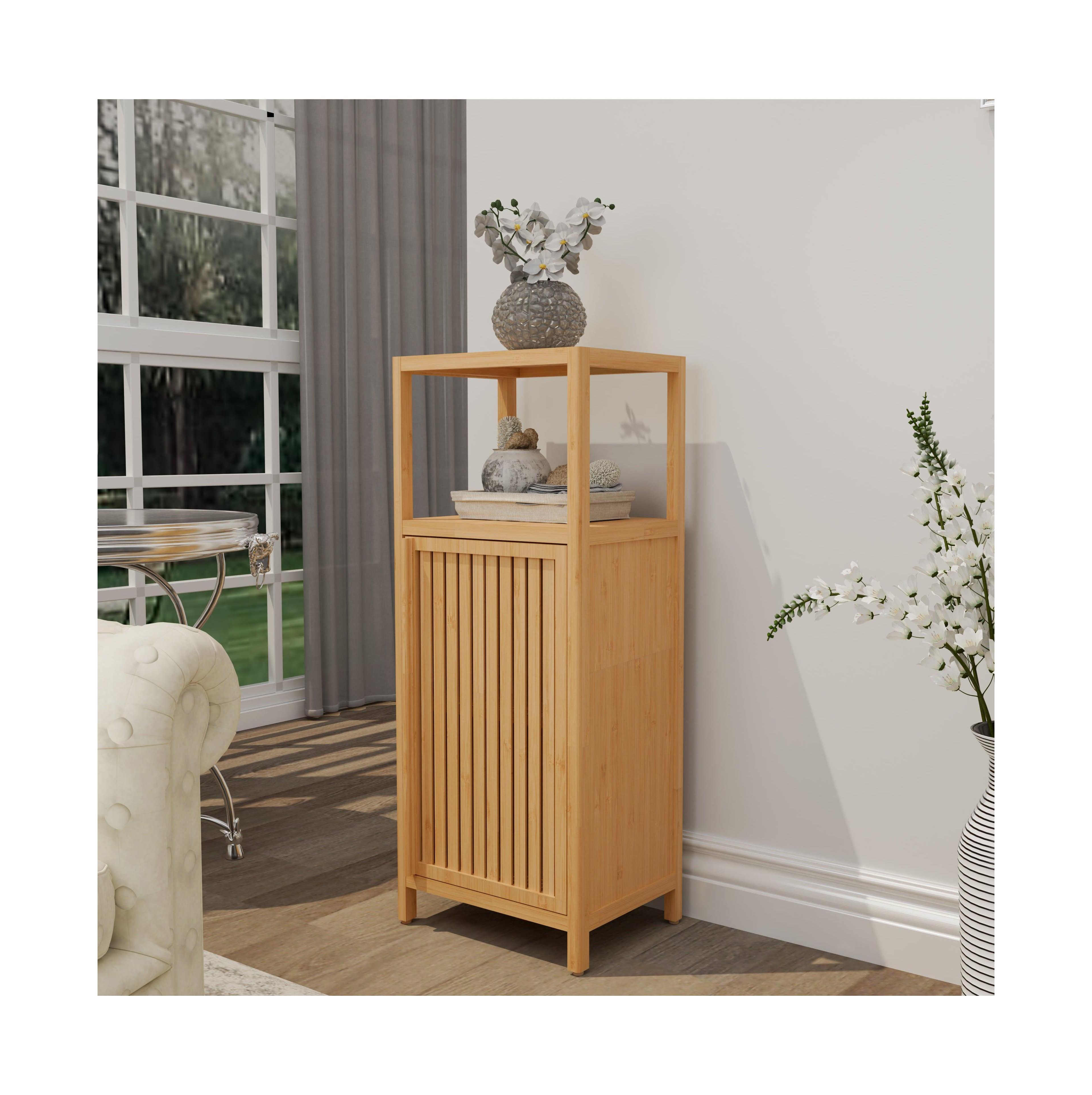 Boyel Living 41" Bamboo Storage Locker with Door & Shelf, Large Capacity Slim Cabinet