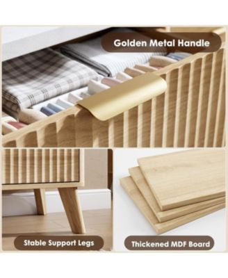 Modern Fluted 6-Drawer Dresser, Curved Profile with Gold Handles & Spacious Storage