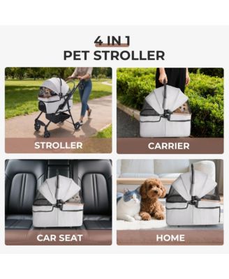 All-Terrain Pet Stroller with 360° Rotating Wheels & Detachable Carrier, 4-Wheel Foldable Travel System with Storage Bag