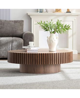 Modern Handcraft Drum Coffee Table - 43.7-Inch Oval Small Coffee Table