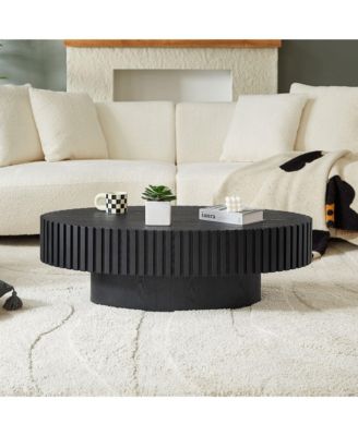 Modern Handcraft Drum Coffee Table - 43.7-Inch Oval Small Coffee Table