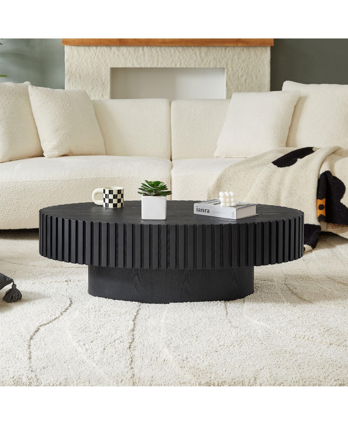 Boyel Living Modern Handcraft Drum Coffee Table - 43.7-Inch Oval Small