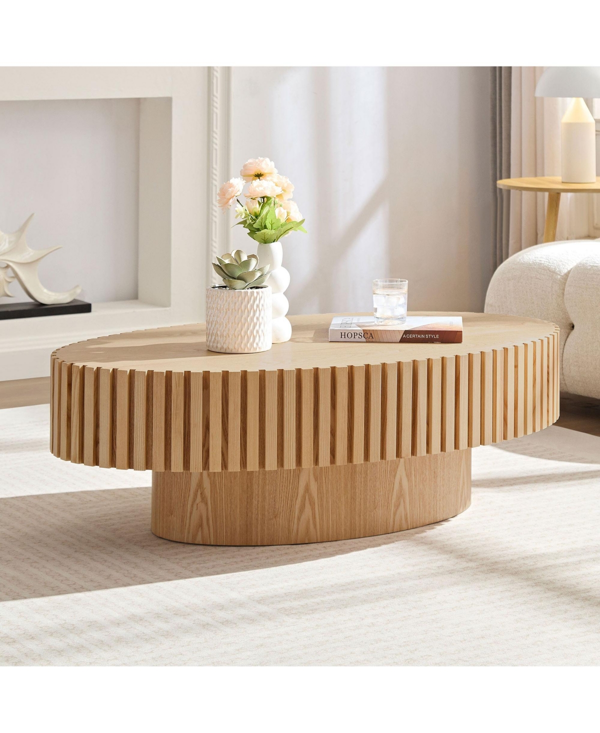 Boyel Living Modern Handcraft Drum Coffee Table - 43.7-Inch Oval Small