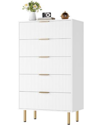 5-Drawer Fluted Dresser, Modern Wooden Chest with Wide Storage Space