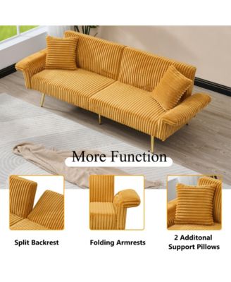 79-Inch Corduroy Sofa Bed Foldable Double Sofa Bed with Adjustable Armrests