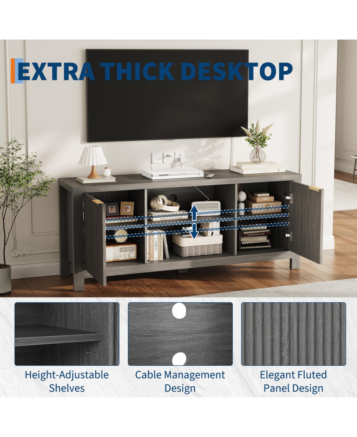 Gaomon Heavy-Duty Tv Stand for 65 Inch TVs, Versatile Entertainment Center with 2 Storage Cabinets & Open Shelves