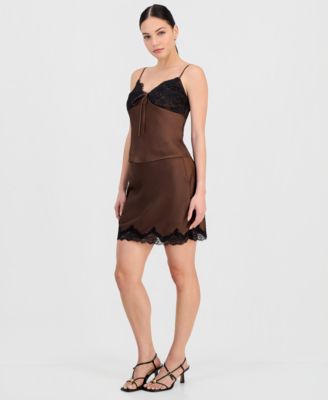 Women's Lace-Trim Satin Mini Skirt