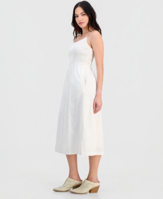 Women's Scoop-Neck Smocked Cotton Midi Dress