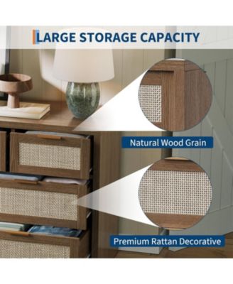 53" Dresser for Bedroom 7 Drawer Boho Chest of Drawers, Large Storage Cabinet for Clothes, TV Stand for Living Room, Wood Accent Furniture