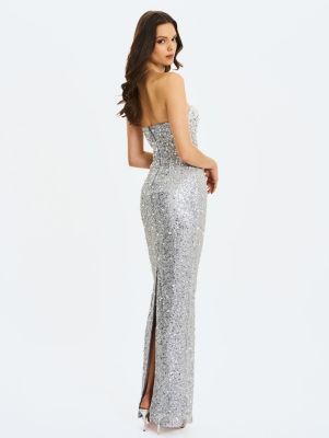 Women's Noelle Silver Sequin Pearl-Embellished Sweetheart Maxi Dress