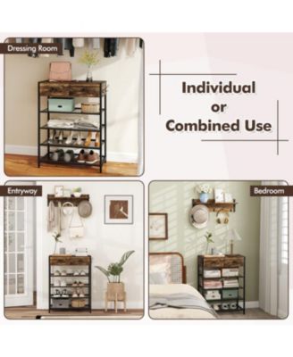 Wall-Mounted Coat Hanger with 5-Tier Shoe Rack