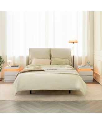 LED Nightstand with 2 Drawers, Bedside Table Cabinet with Adjustable Color Lighting, Modern End Side Table for Bedroom, Living Room