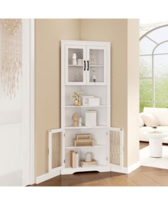 Tall Triangular Corner Buffet Cabinet with Glass Doors