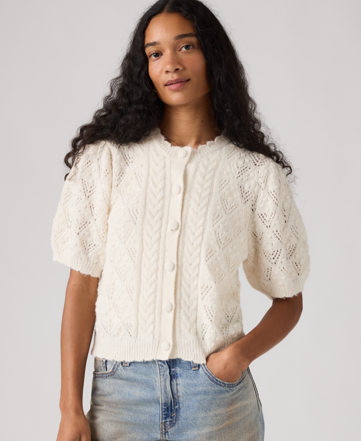 Levi's Women's Pauline Pointelle Short-Sleeve Cardigan - Tofu