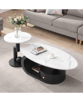 Modern Nesting Coffee Table Set of 2 - Oval and Round Table Set