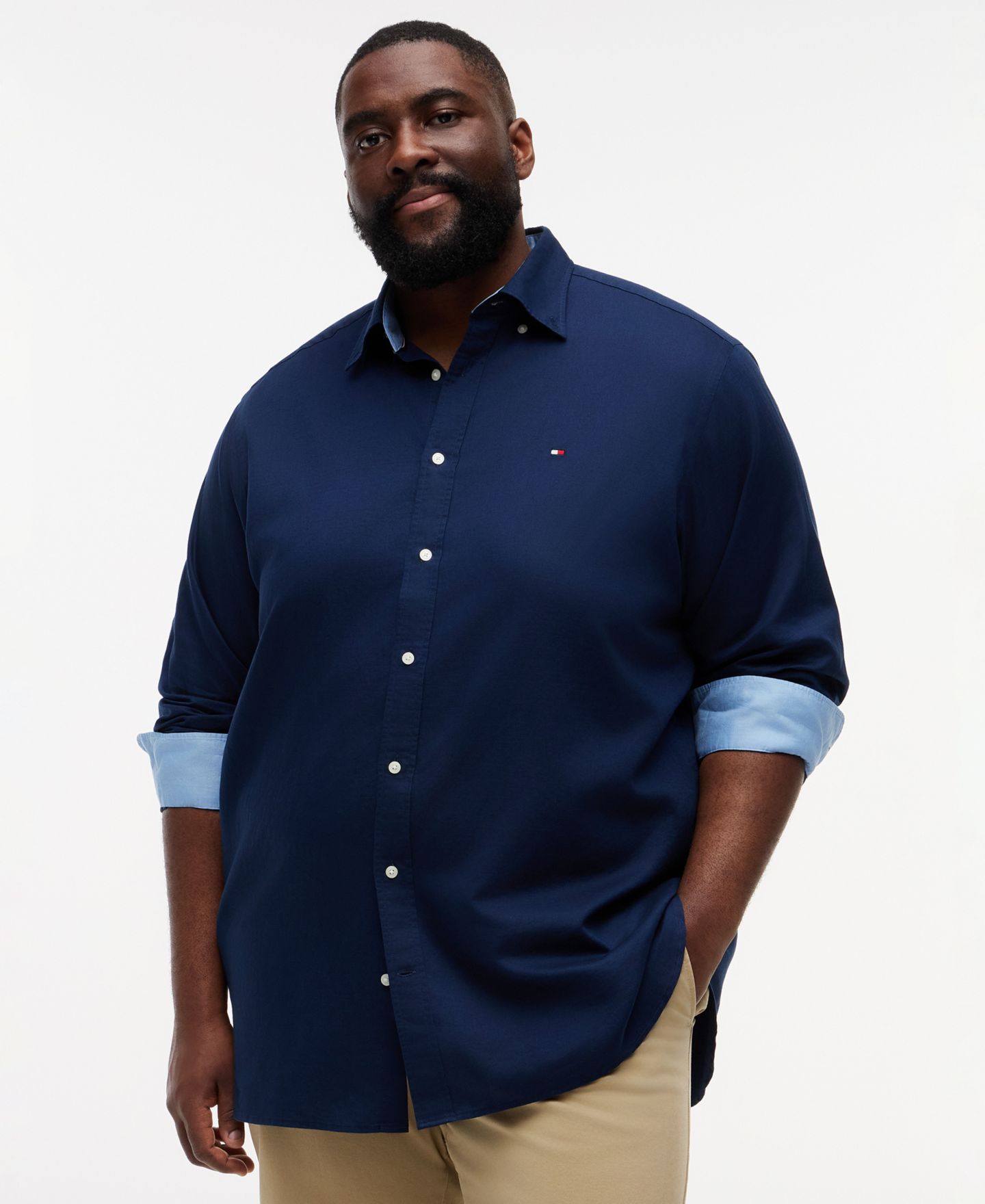 Мужская рубашка Tommy Hilfiger Big & Tall 100% Linen Button-Down, цвет: Карбоновый тёмно-синий — фото 1