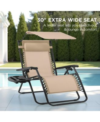 30” Extra Wide Folding Zero Gravity Patio Lounge Chair w/Adjustable Canopy Shade