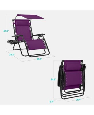 30" Extra Wide Folding Zero Gravity Patio Lounge Chair w/Adjustable Canopy Shade