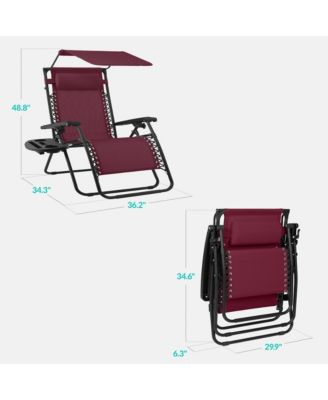 30" Extra Wide Folding Zero Gravity Patio Lounge Chair w/Adjustable Canopy Shade