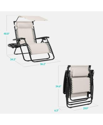 30" Extra Wide Folding Zero Gravity Patio Lounge Chair w/Adjustable Canopy Shade
