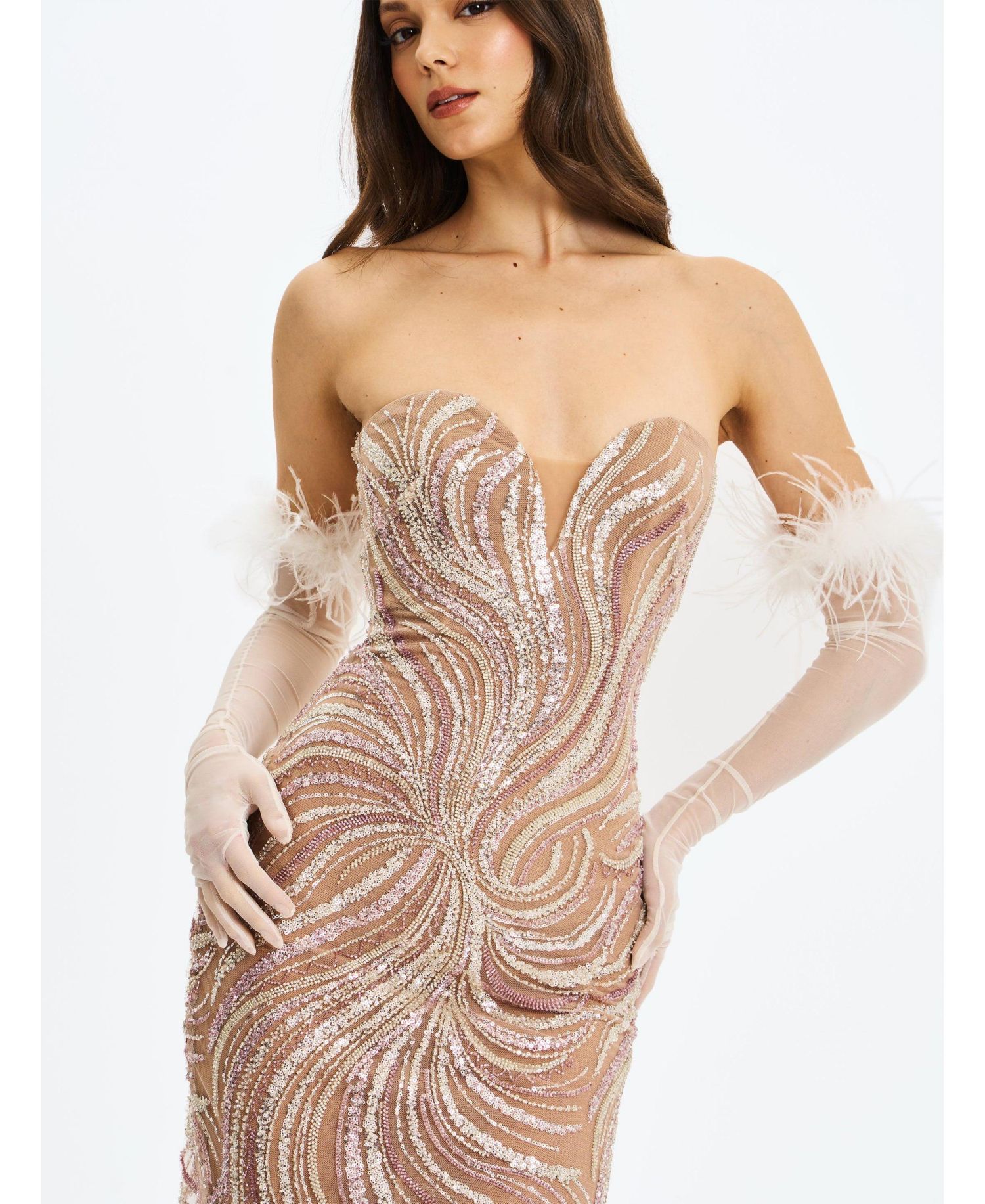 Women's Quinci Apricot Beaded Sequin Sweetheart Maxi Dress