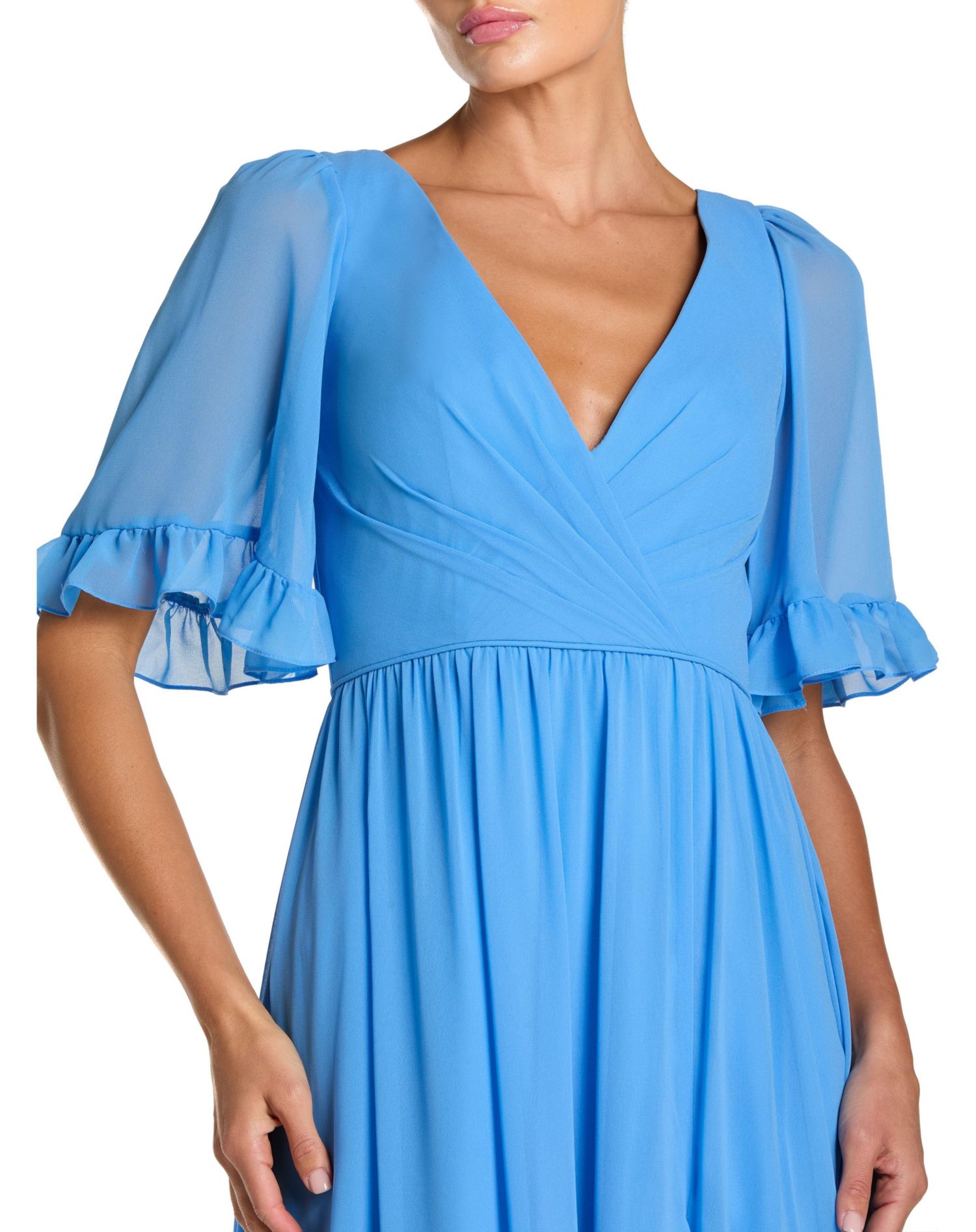 Women's V Neck Flutter Sleeve Chiffon Faux Wrap Gown