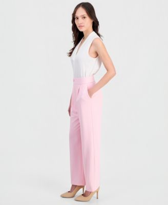 Petite Pleated Faux-Fly Pull-On Pants