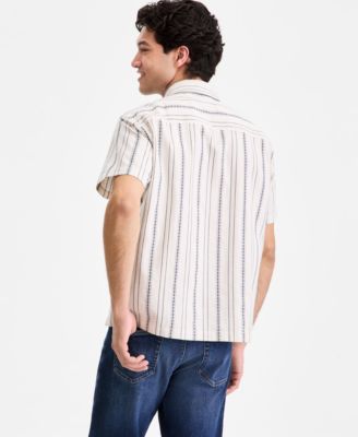 Men's Cotton Anchor-Stripe Quarter-Zip Shirt