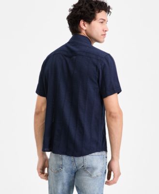 Men's Textured-Stripe Short-Sleeve Shirt