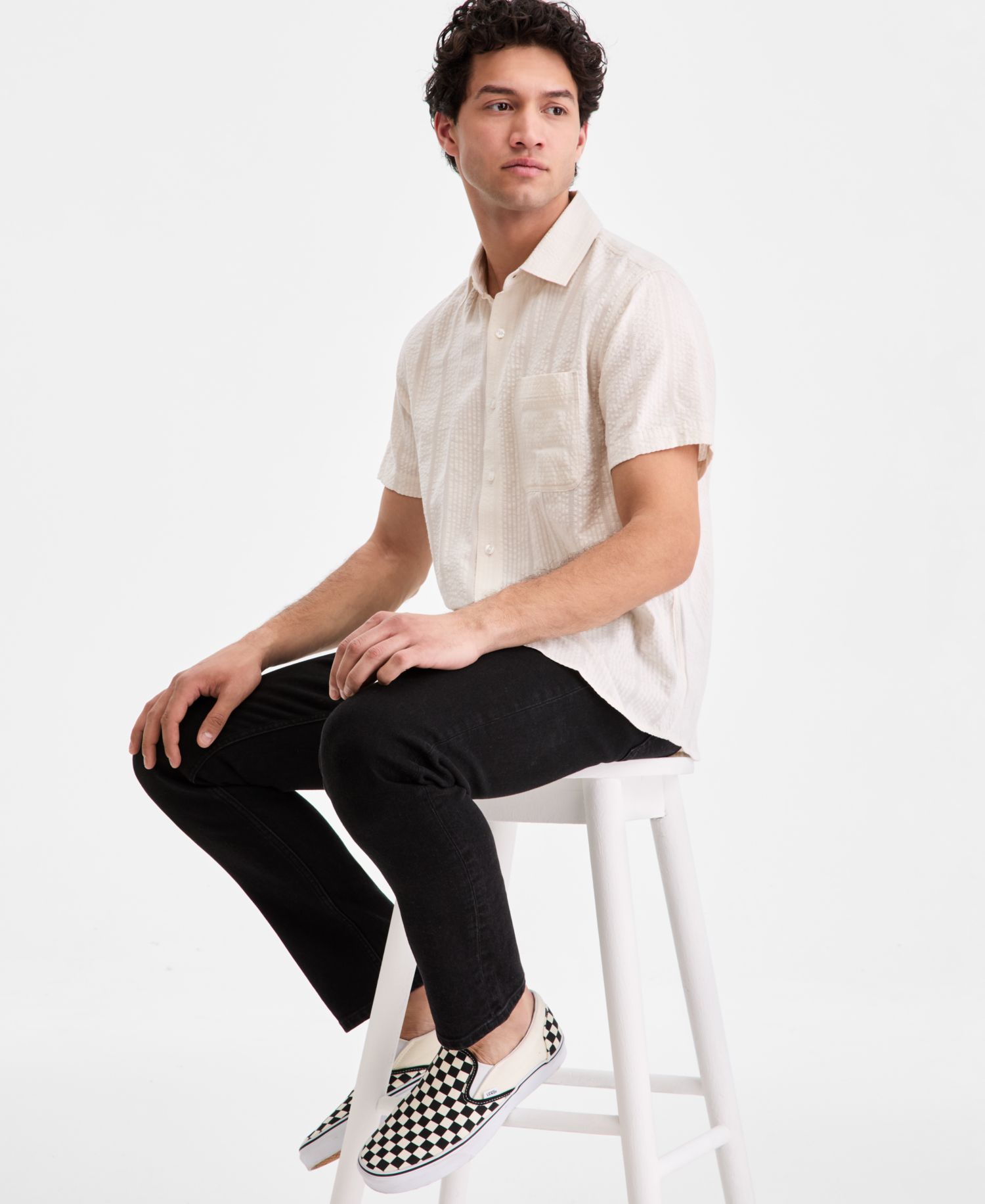 Men's Textured-Stripe Short-Sleeve Shirt