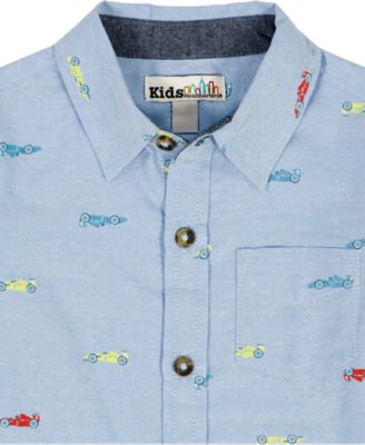 Boys' 2T-5T Short-Sleeve Racecar Print Oxford Shirt & Shorts, 2-Piece Set