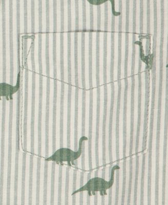 Boys' 2T-5T Short-Sleeve Dino Print Striped Shirt & Shorts, 2-Piece Set
