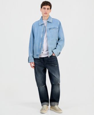 Men's Cotton Waffle Denim Zip Jacket