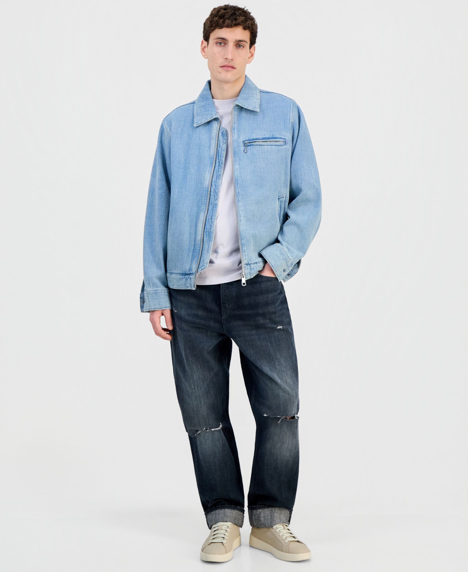 Men's Cotton Waffle Denim Zip Jacket