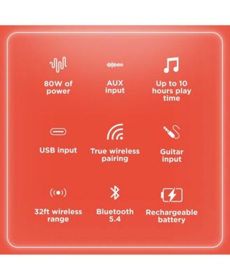 80W Wireless Speaker, Bluetooth/USB/AUX, Guitar & Mic Inputs, Metallic Finish and Grill For Powerful Sound – Model 4001985