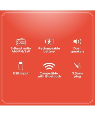 Portable Retro AM/FM/SW Vintage and Classic Radio, Bluetooth, Rechargeable, Orange – 4001802