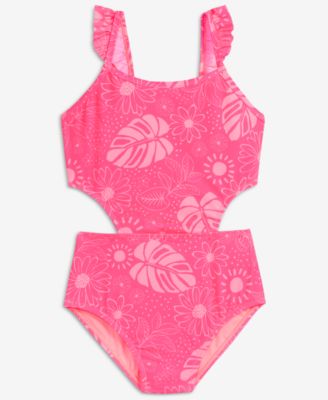Girls' 7-16 Palm-Print Cut-Out One-Piece Swimsuit